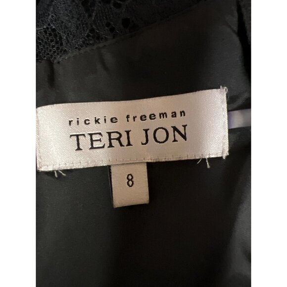 rickie freeman TERI JON Black Lace Pleated Cut Hem Short Sleeve Women's Size 8 - Picture 10 of 12